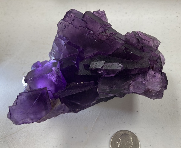 Complicated purple fluorite crystal cluster.