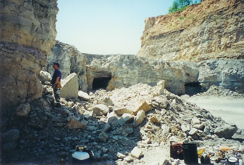 2.) Mark Easterbrook in the Hastie quarry. Two old tunnels are exposed on the west wall.