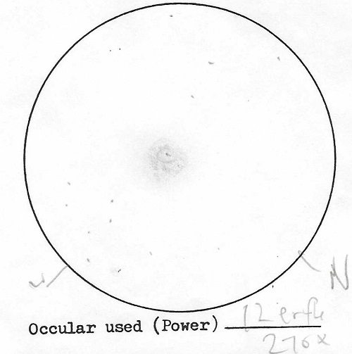 Drawing of NGC 1535 - has a disk with an inner ring - through Bob Bunge's 20" scope. 