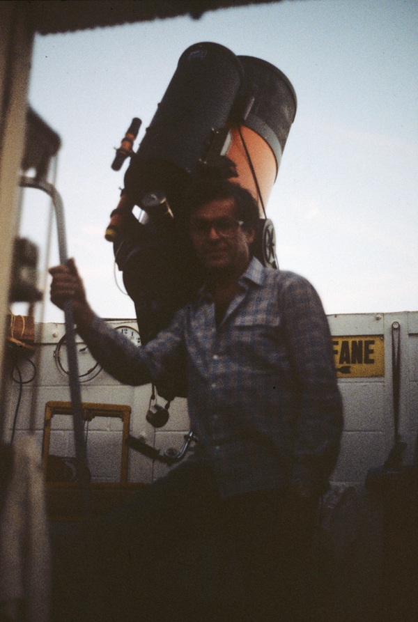 The late amateur astronomer, Ben Mayer, at his observatory north of L.A. in 1981.