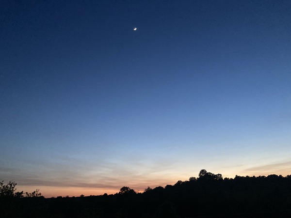 Deep blue sky with a crescent moon