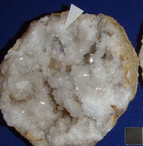 Fluorite in yellow and purple etched crystals in quartz. Fluorite is very rare. I have only found it in geodes on the Muldraugh dome - an unusual geological structure.