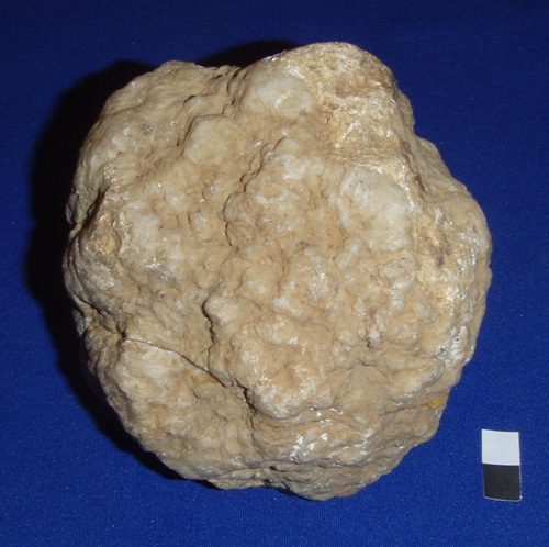 The exterior of a geode found in streams and fields. The cauliflower exterior is thought to form by pressure on the bedrock that surrounds the geode while it is forming. 