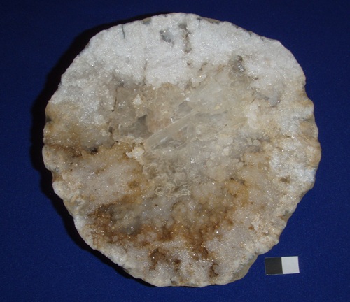 Ice-like selenite spans a large quartz geode from Meade Co., Kentucky