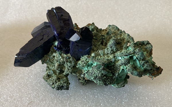 An azurite specimen from Bisbee, about 3" across, for the Tucson Show display.