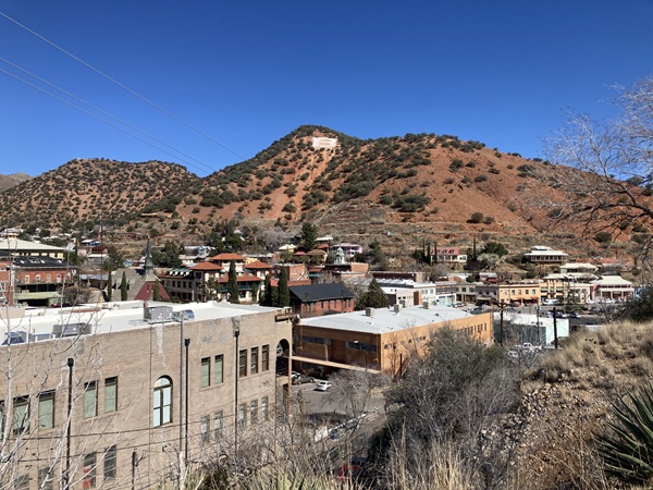 Bisbee as seen from US 80 overlook. This town was built with brick to encourage permanence of miners and families with businesses to support everyone. 