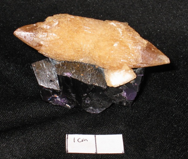 Photo C1, "The Mustache" is a doubly terminated calcite on fluorite from the old Cleveland mine on the Hastie property, collected in 1986.