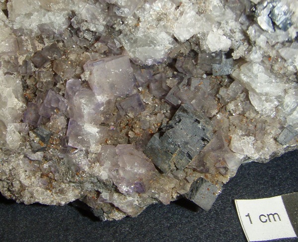 Photo Ga1, Galena with fluorite and quartz from the Eureka prospect, near the Columbia mine, Crittenden Co., KY.