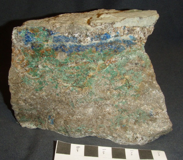 Photo Az4, Azurite and malachite in a chert joint filling, Lead Hill quarry.