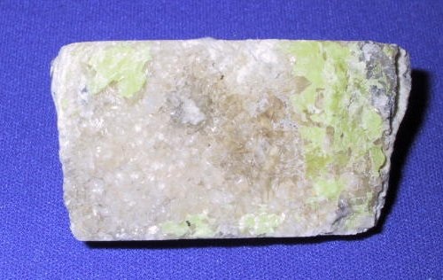 Photo S1, sulfur and calcite, a drill core found by the Victory Mill dump. Core is about 6 cm long.