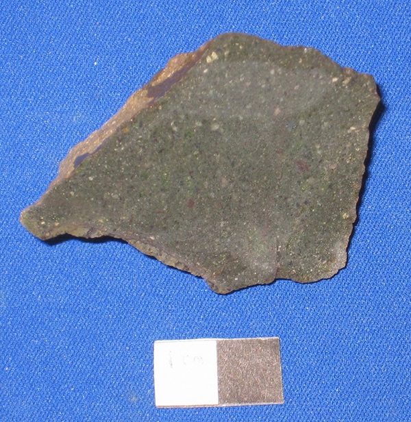 Photo Aln1, Claylick dike, cut and dampened to see phenocrysts. Collected in 1981