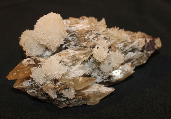Photo St2, Strontianite on calcite, Minerva No. 1 mine. Ben E. Clement Mineral Museum specimen.