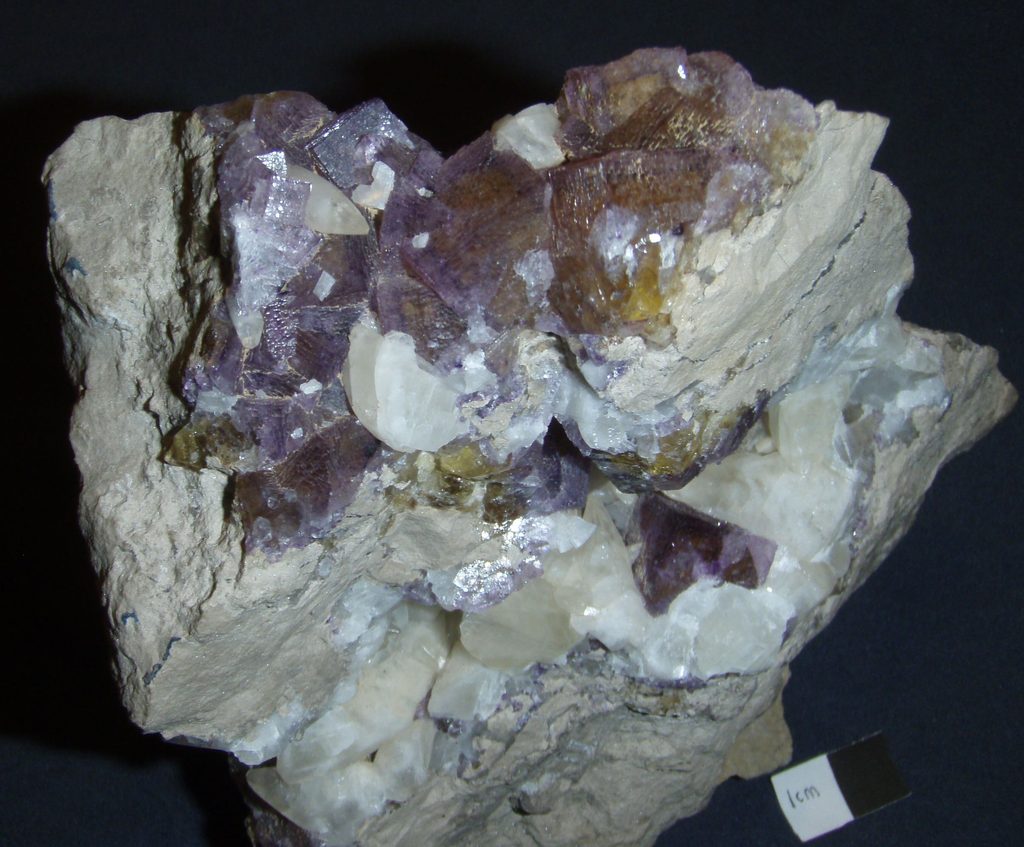 
An example of fluorite and calcite from the lower pit, collected in 1988.