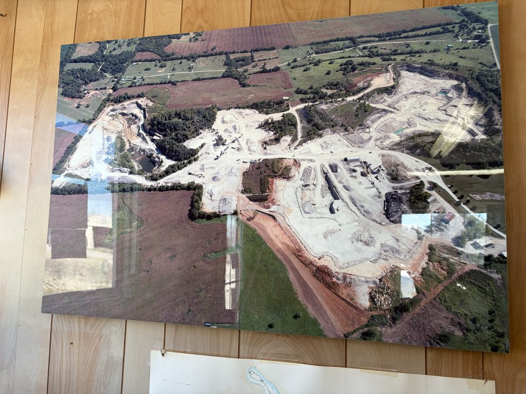 Aerial photo of the Irvington Quarry in the scale house. The north pit is to the left, the active quarry is on the upper right.