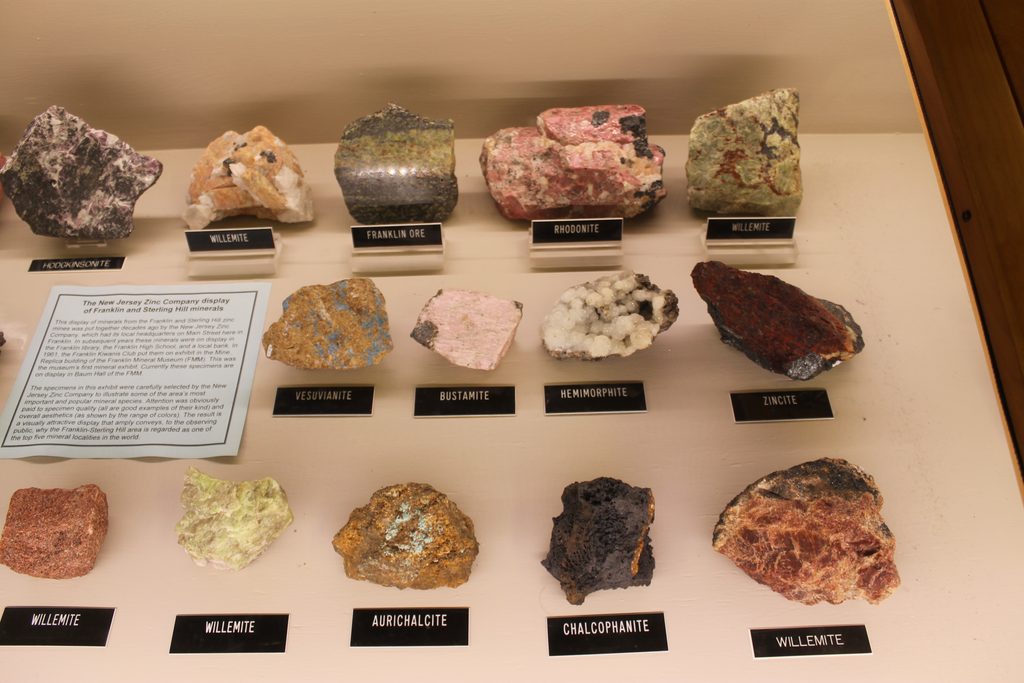 Part of a display of minerals from the local zinc mines. 